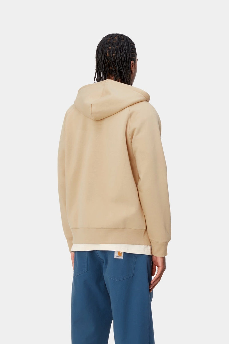 Carhartt WIP Jacket Hooded Chase Sable/Gold back view on model