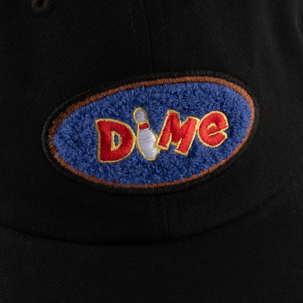 Dime 6 Panel Hat Munson Low Pro Black logo close up