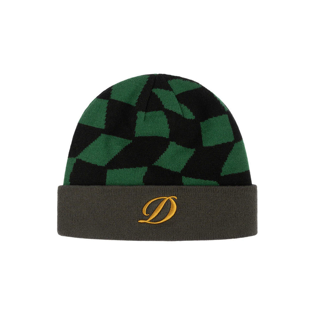 Dime Beanie D Checkered Cuff Forest Green front view