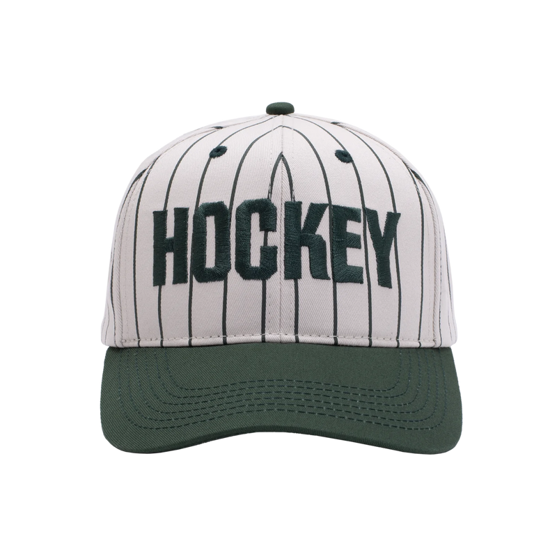 Hockey Snapback Hat Pinstriped Cream front view