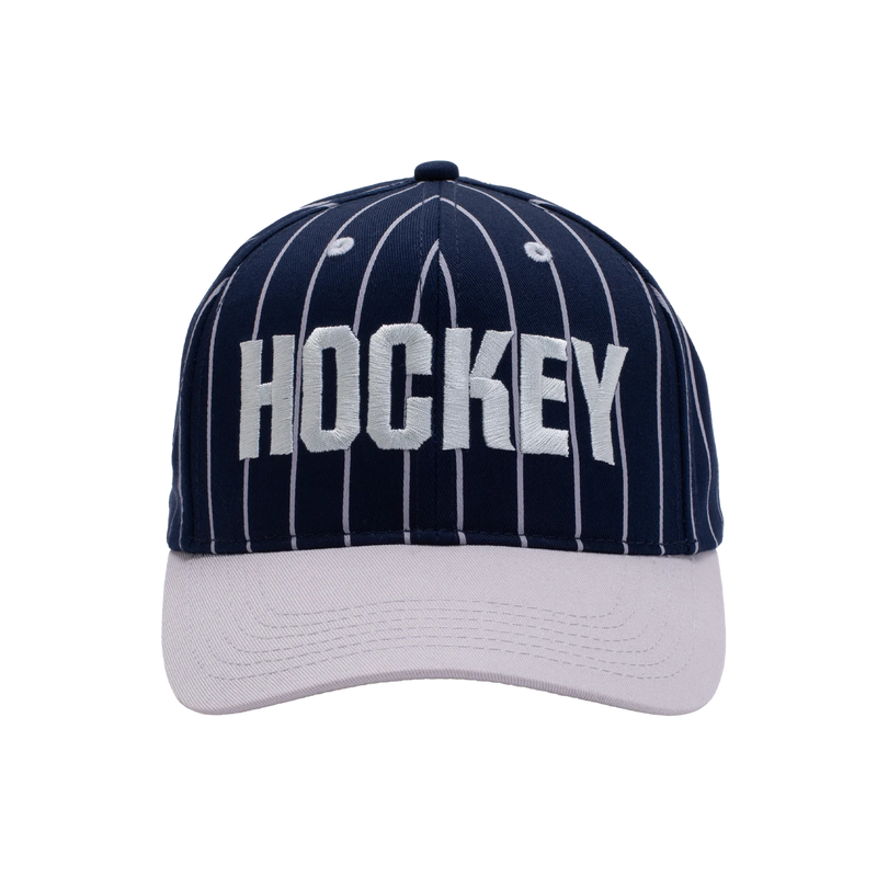 Hockey Snapback Hat Pinstriped Navy front view