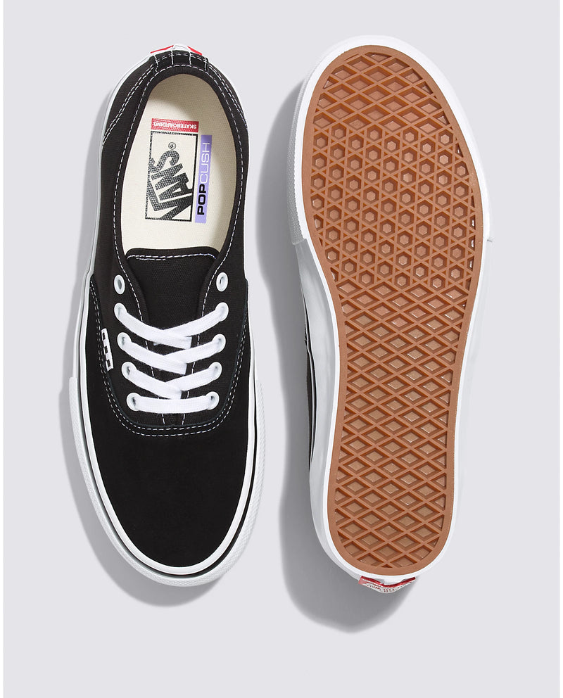 Vans Skate Authentic Black/White pair from above view