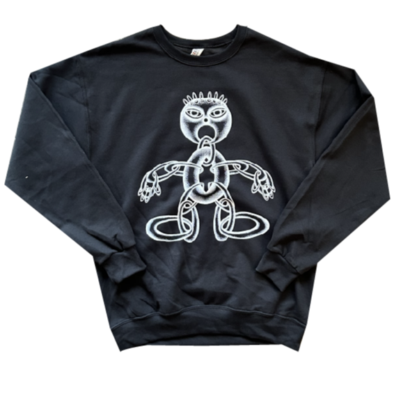 Blue Tile Lounge x Lewy180 "Chain Man" Crew Neck Sweater Black front view