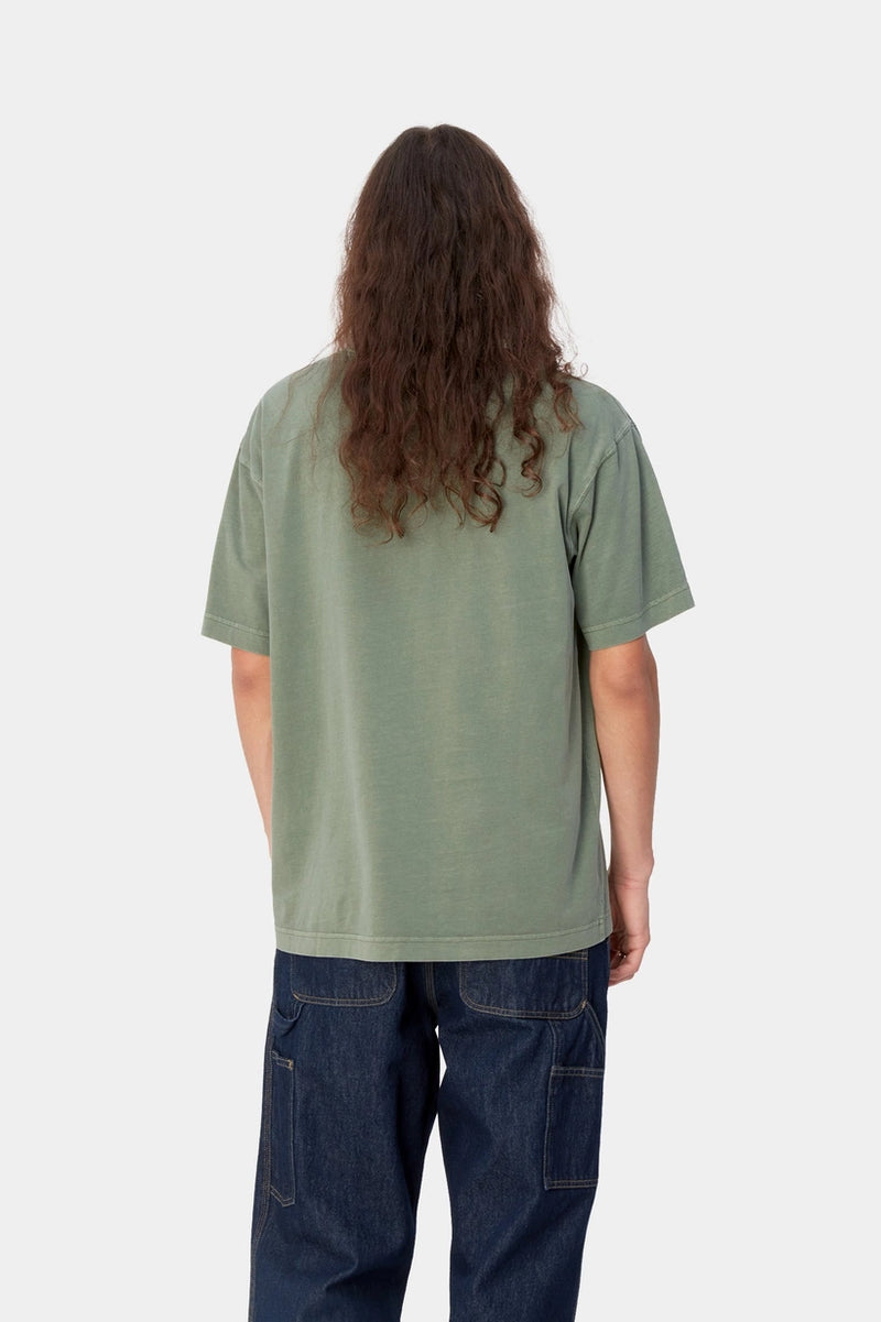 Carhartt WIP T-Shirt Dune Park Garment Dyed on model back of tee