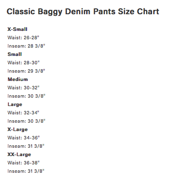 Dime Baggy Denim Blue Washed fit guide