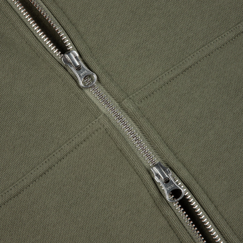 Dime Zip Up Hoodie Cursive Small Logo Army Green zipper detail