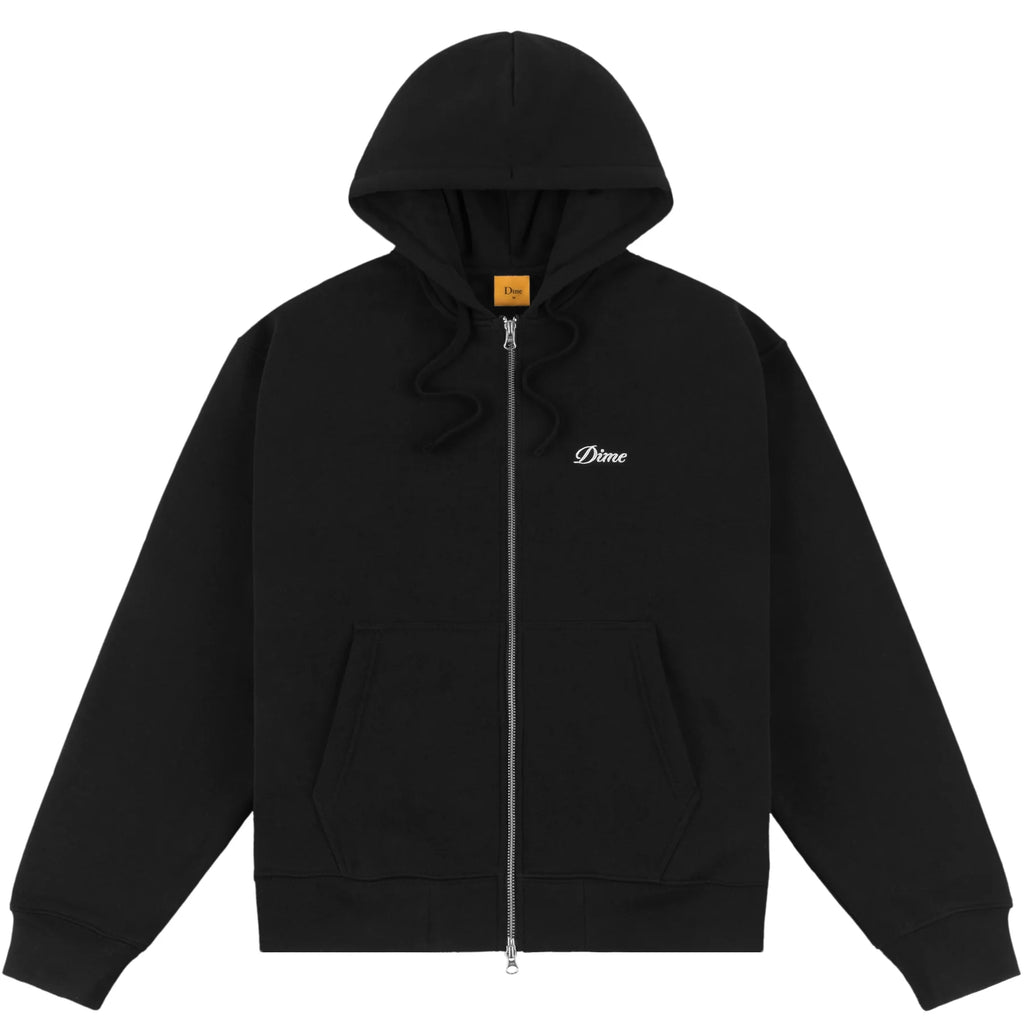 Dime Zip Up Hoodie Cursive Small Logo Black front view