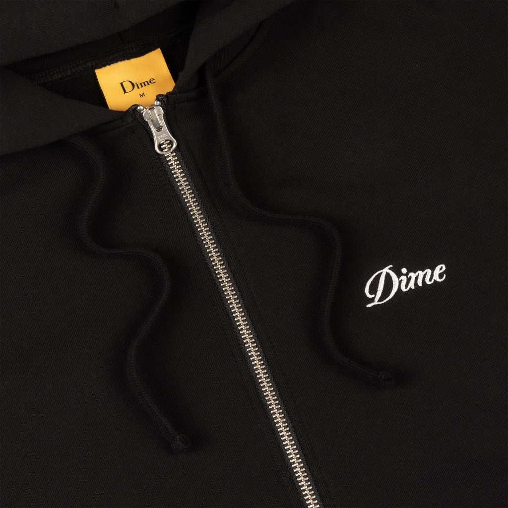 Dime Zip Up Hoodie Cursive Small Logo Black neck tag detail
