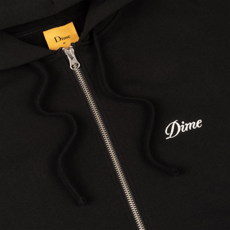 Dime Zip Up Hoodie Cursive Small Logo Black neck tag detail