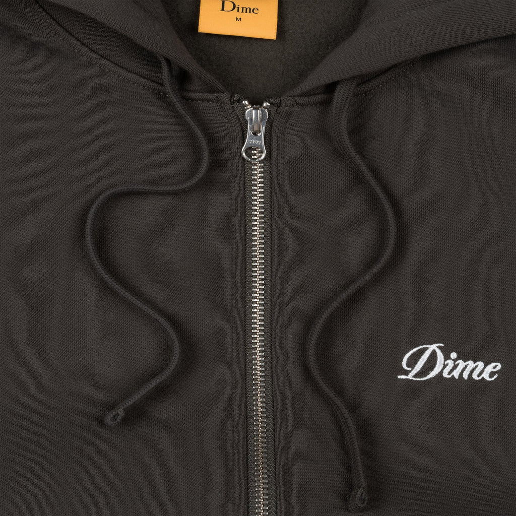 Dime Zip Up Hoodie Cursive Small Logo Vintage Black embroidery detail