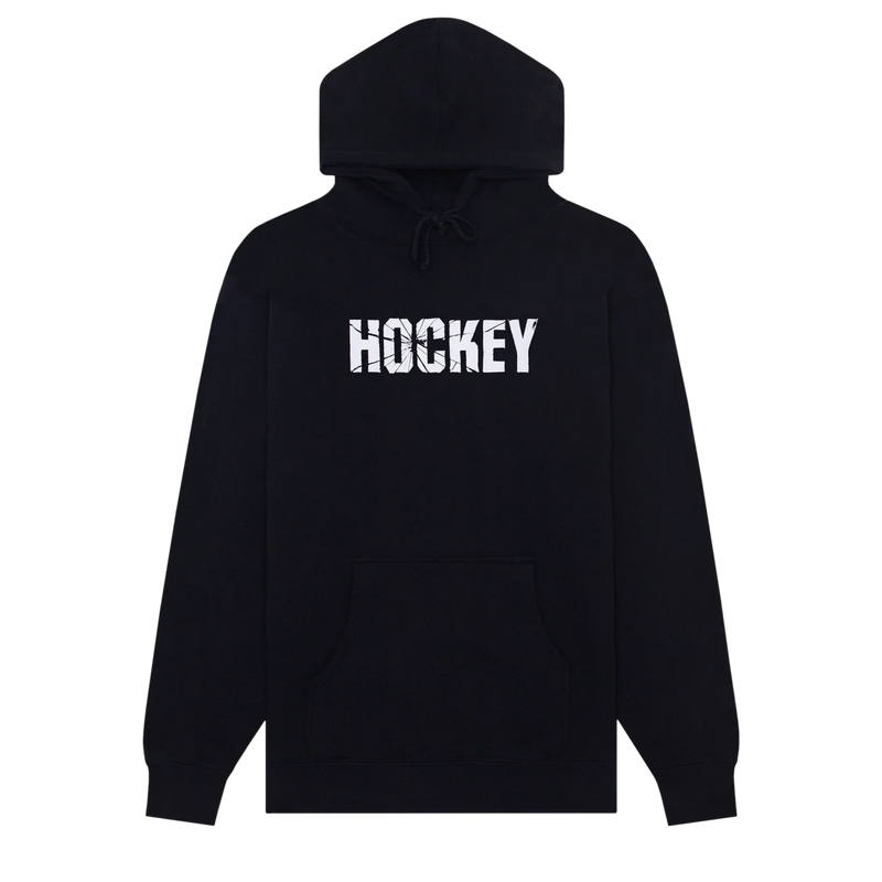 Hockey Hoodie Shatter Puff Print Black front view