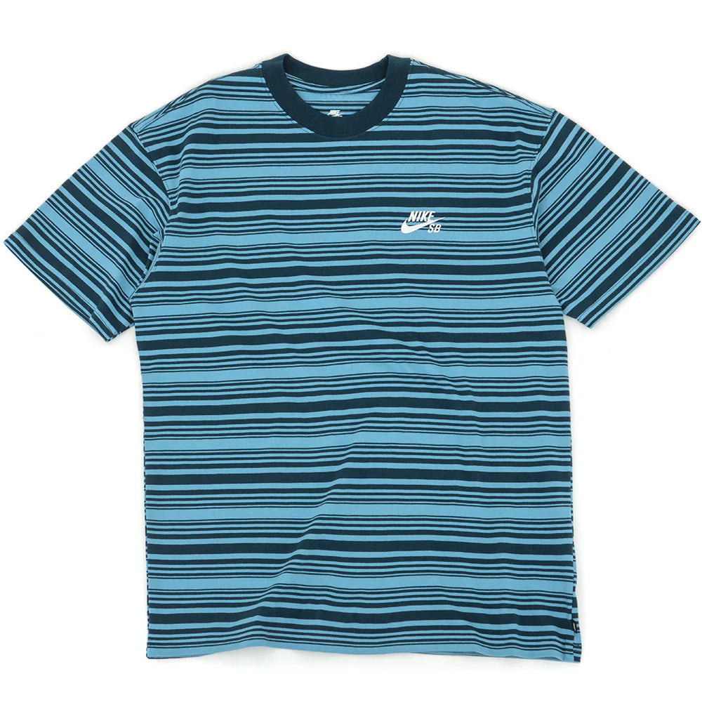 Nike SB T-Shirt Striped Max90 Denim Turquoise front view