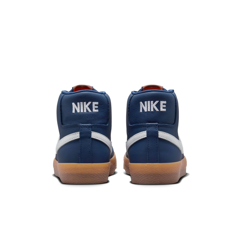 Nike SB Zoom Blazer Mid ISO Navy/White-Navy-Gum Light Brown back view pair