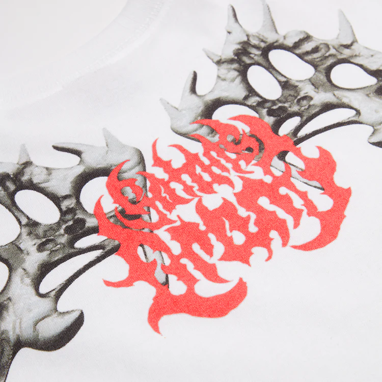 Satan's Drano T-Shirt Bone Wings White Back Graphic Close Up