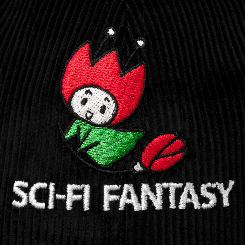 Sci-Fi Fantasy 6 Panel Hat Flying Rose Black logo detail
