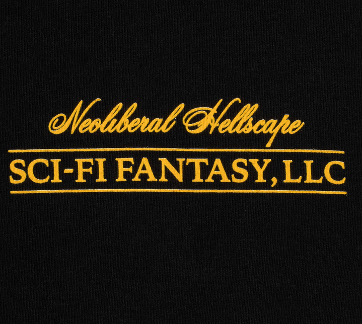 Sci-Fi Fantasy T-Shirt Neoliberal Black front close up