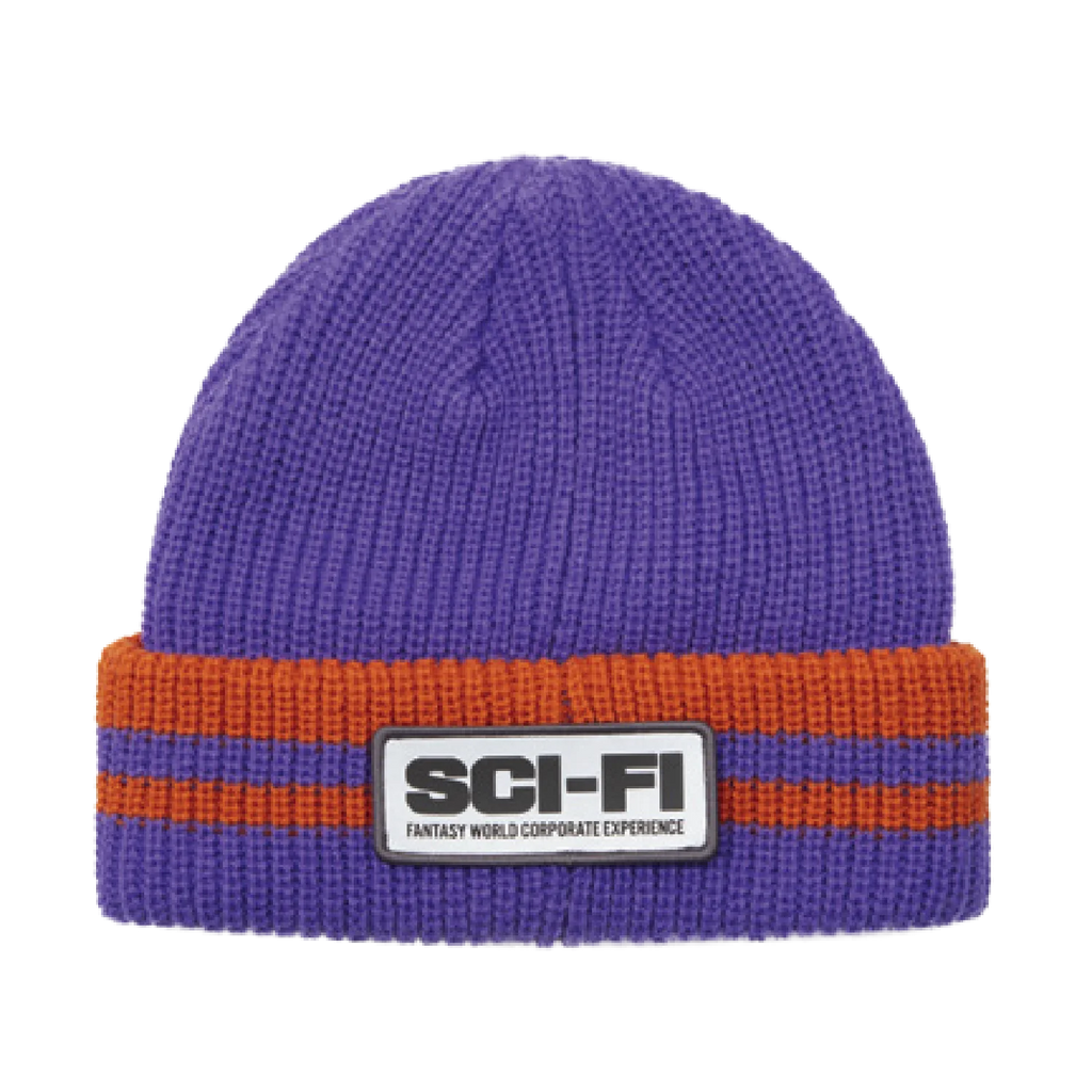 Sci-Fi Fantasy Beanie Reflective Patch Striped Purple/Orange