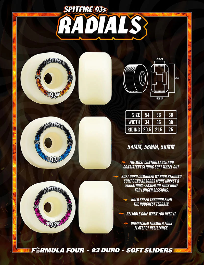 Spitfire Wheels Formula Four Radials 54mm 93D size chart