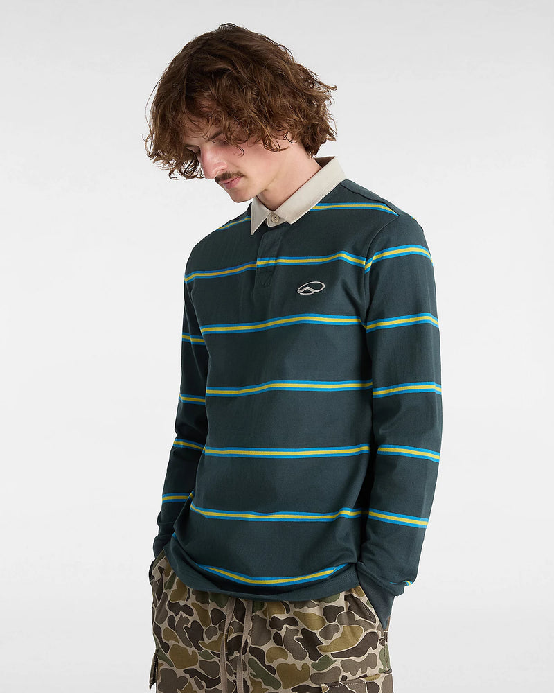 Vans Rugby Shirt Gatewood Stripe Green Gables on model