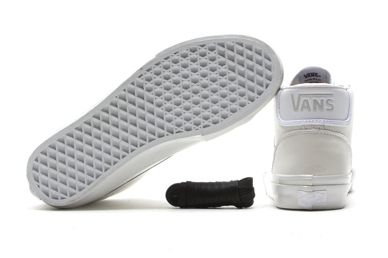 Vans Skate Mid Skool (Pearl Leather) White sole and back heel view