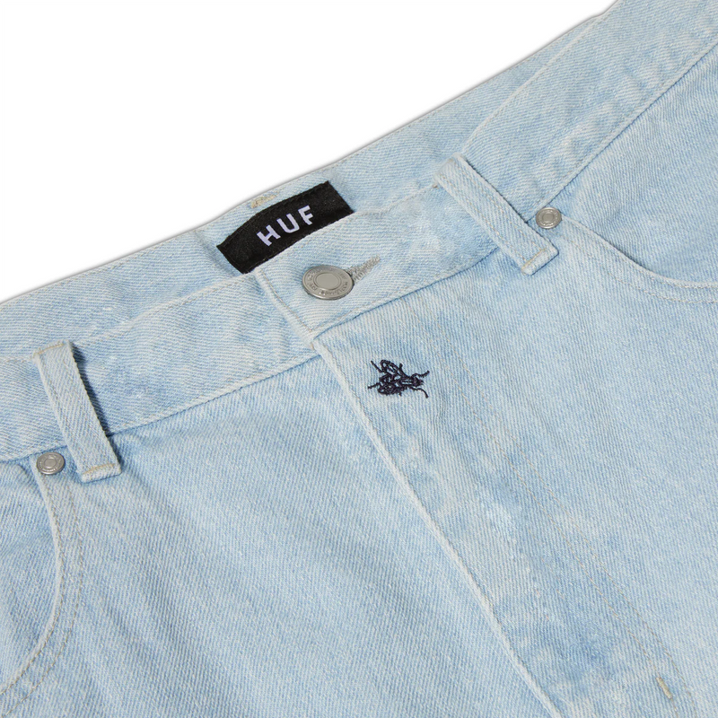 Huf Shorts Bayview Denim fly embroidery detail view