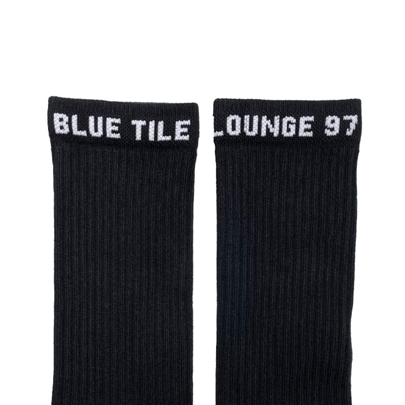 Blue Tile Lounge Sock Black - 2 Pack top of sock embroidery detail