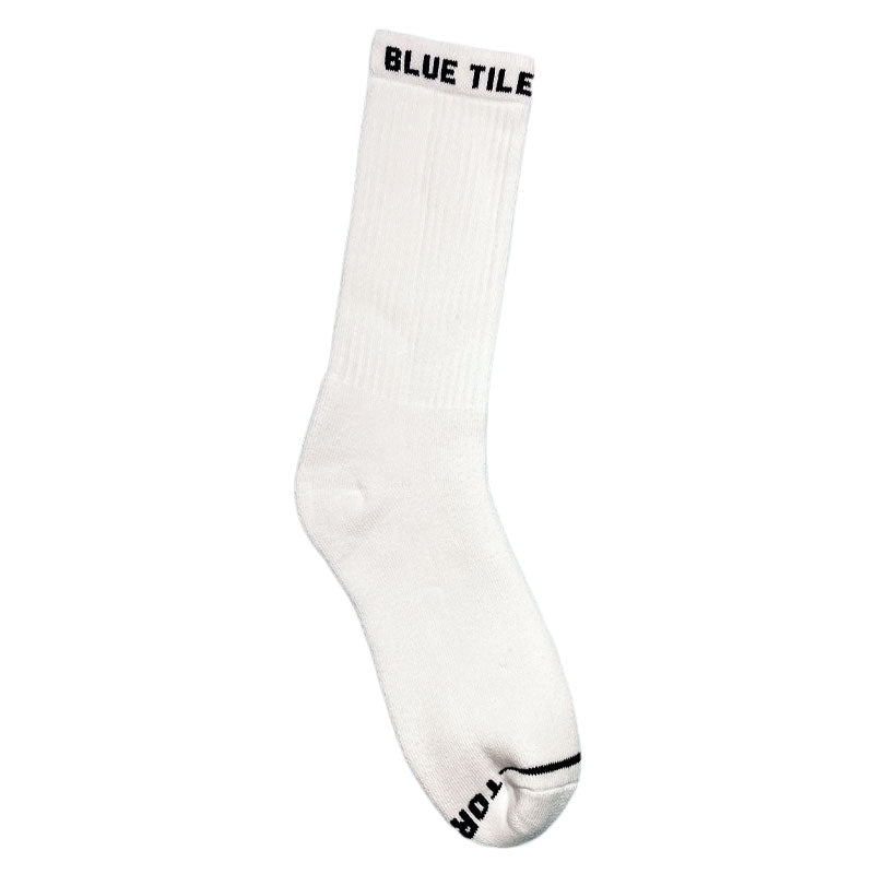 Blue Tile Lounge Sock White single sock laid flat