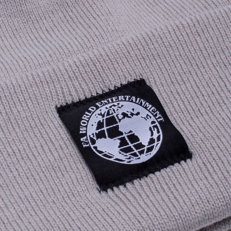 Fucking Awesome Beanie FA World Contrast Stitch Grey logo detail
